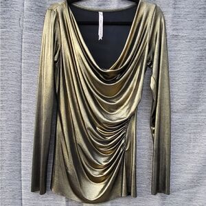 Bailey 44 Women's Ruched Front Gold Metallic Long Sleeve Top